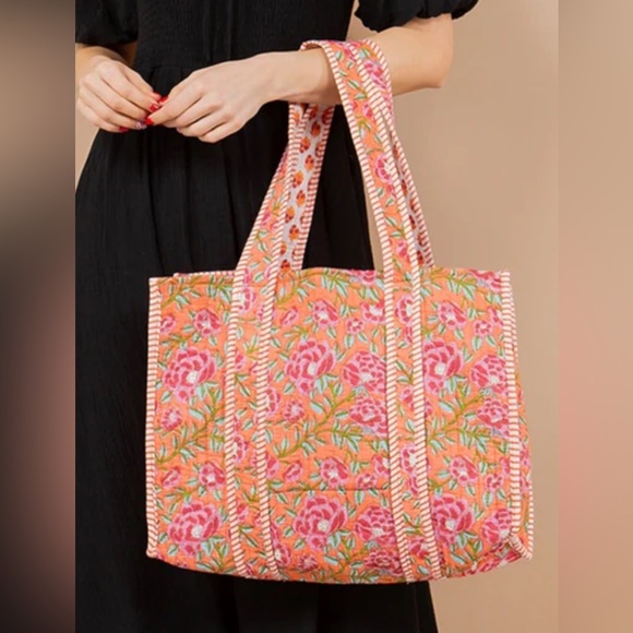 La Soul Handbags - NWOT! LA SOUL Reversible Floral Print/Stripes Cotton Quilted Tote